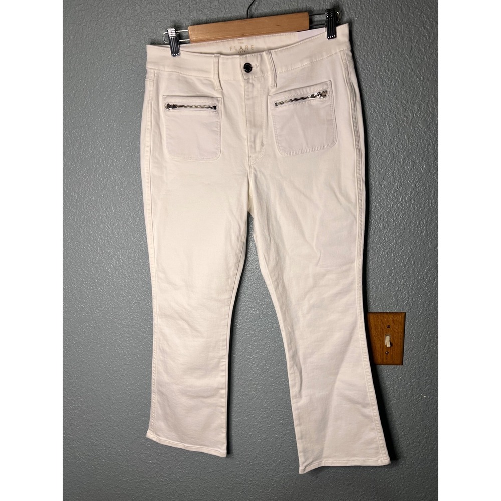 White House Black Market High Rise Flare Crop Jeans White Size 8 Zipper Pocket